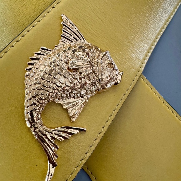 Vtg ESCADA Yellow Leather Belt Gold Fish Sea Creature Starfish Studded EU 42 main image 7